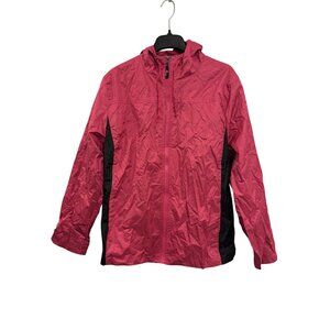 I5 Apparel Hooded Jacket Womens XL Pink & Black Lightweight Full Zip Windbreaker